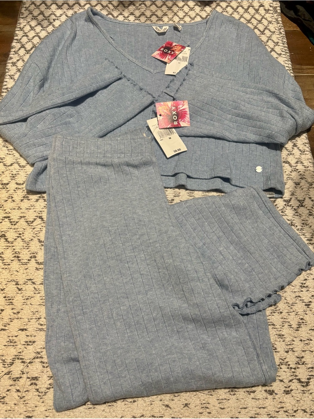 Roxy Light Blue Ribbed Two-Piece Lounge Set - Picture 5 of 11